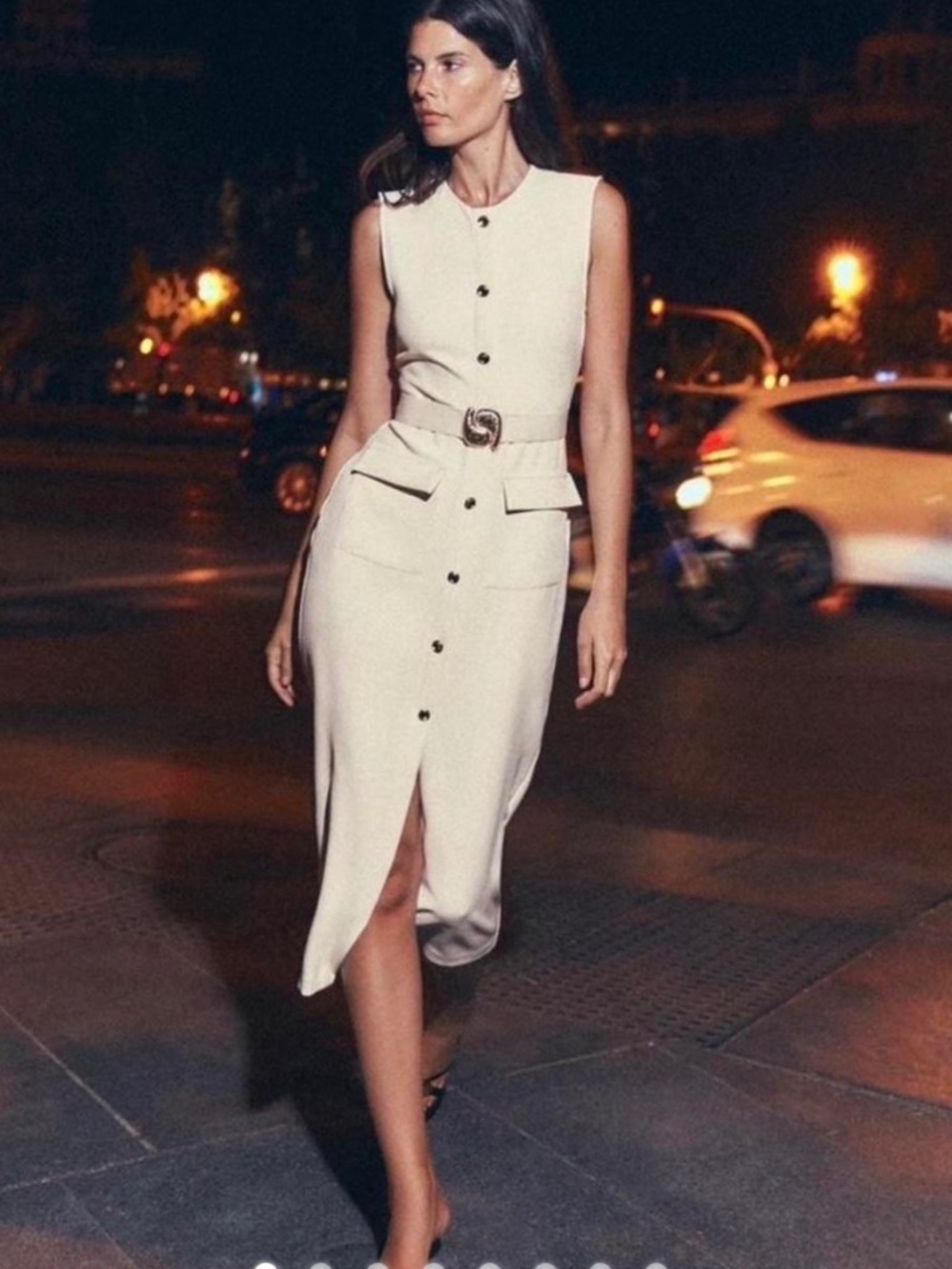 Zara Ecru Belted Dress